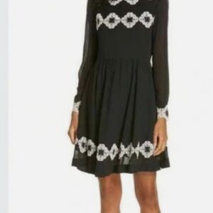 Ted Baker Black A-Line Dress with Bishop Sleeves and Peter Pan Collar